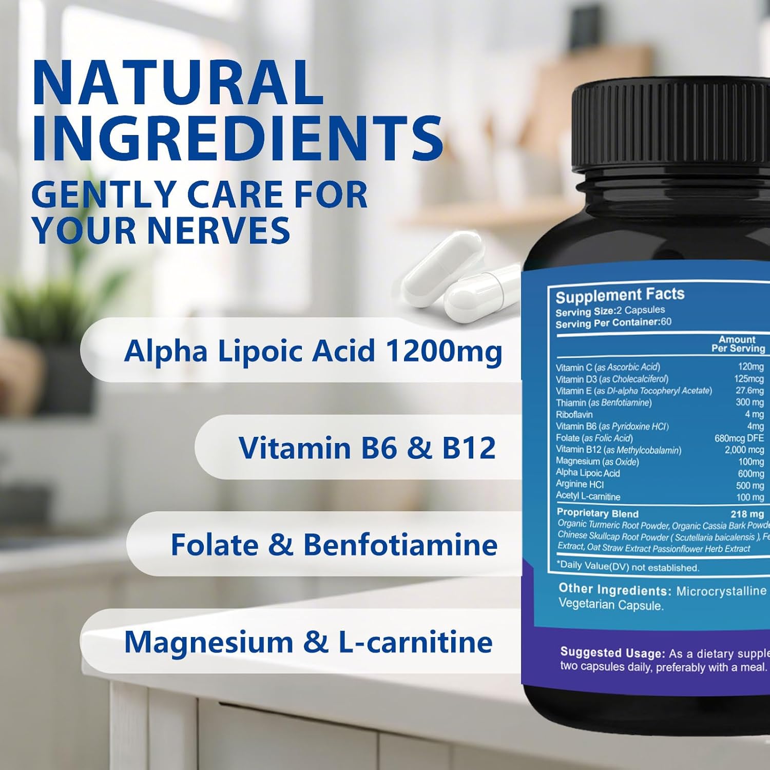 Wonlute Nerve Savior For Neuropathy, Nerve Relief Supplement With 1200Mg Alpha Lipoic Acid, Maximum Strength Peripheral Support For Feet Hands Legs Back & Neck - 120 Capsules : Health & Household