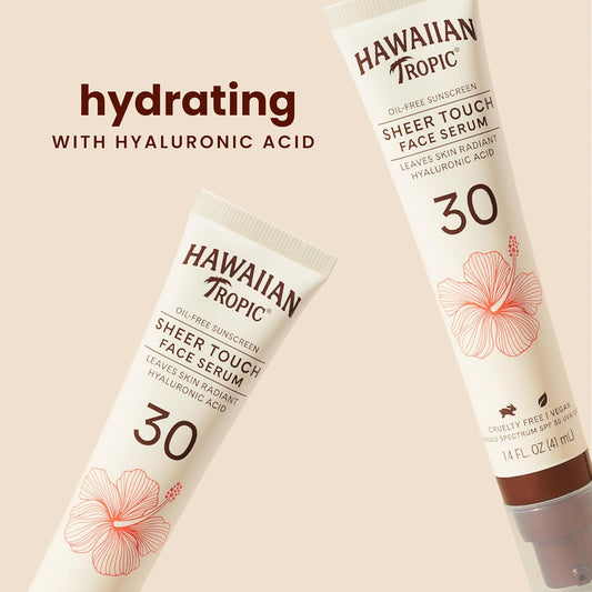 Hawaiian Tropic Sheer Touch Face Serum Spf 30, 1.4Oz | Hyaluronic Acid Hydrating Serum For Women And Men | Travel Sunscreen