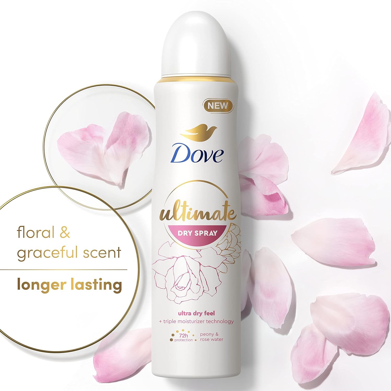 Dove Ultimate Dry Spray Antiperspirant Peony And Rose Water 2 Count For 72-Hour Sweat And Odor Protection With Triple Moisturizer Technology 3.8oz : Beauty & Personal Care