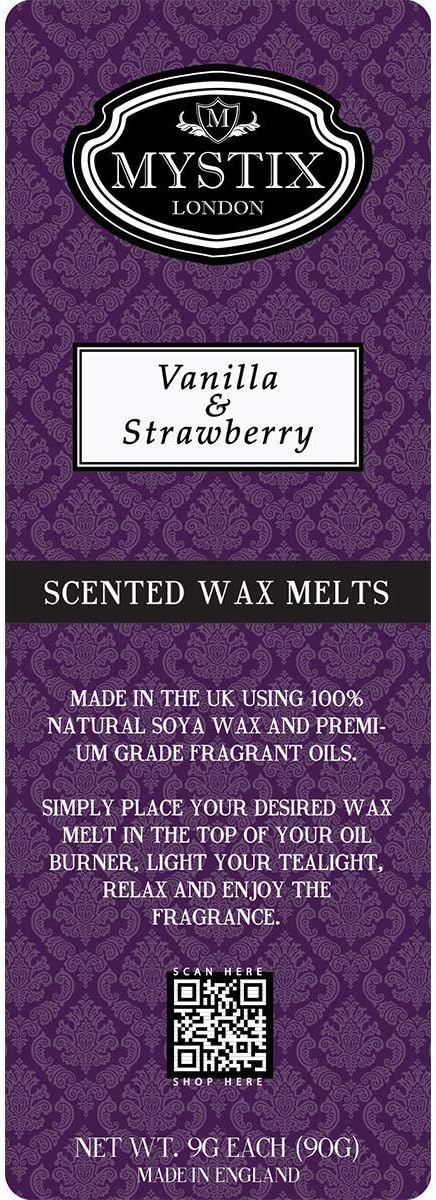 Mystix London | Vanilla & Strawberry - Wax Melts Clamshell 5 x 90g (50 cubes) | 100% Natural Soya Wax | Best Aroma for Home, Kitchen, Living Room and Bathroom | Perfect as a Gift | Handmade In UK