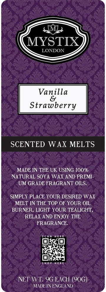 Mystix London | Vanilla & Strawberry - Wax Melts Clamshell 5 x 90g (50 cubes) | 100% Natural Soya Wax | Best Aroma for Home, Kitchen, Living Room and Bathroom | Perfect as a Gift | Handmade In UK