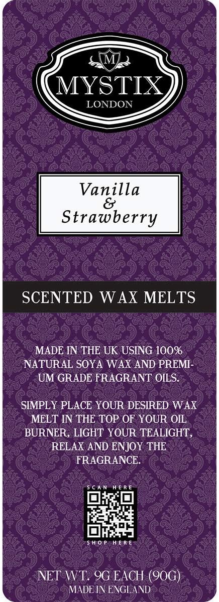 Mystix London | Vanilla & Strawberry - Wax Melts Clamshell 90G (10 Cubes) | 100% Natural Soya Wax | Best Aroma For Home, Kitchen, Living Room And Bathroom | Perfect As A Gift | Handmade In Uk