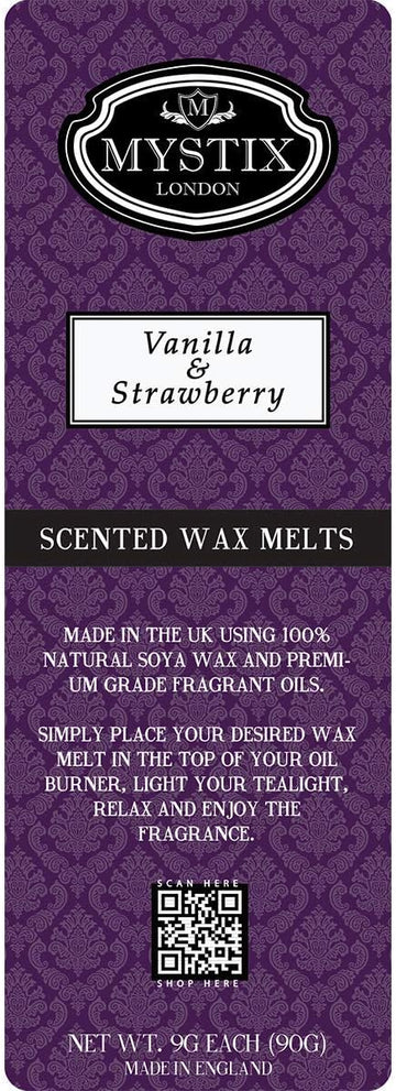 Mystix London | Vanilla & Strawberry - Wax Melts Clamshell 90g (10 cubes) | 100% Natural Soya Wax | Best Aroma for Home, Kitchen, Living Room and Bathroom | Perfect as a Gift | Handmade in UK