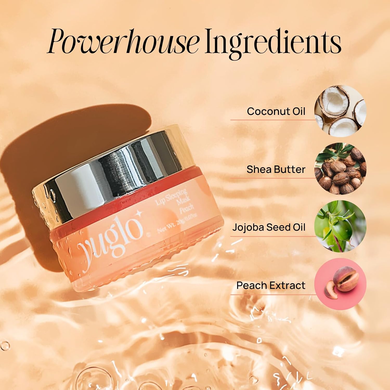 Yuglo Lip Sleeping Mask With Multi-Peptides | Peach Flavor | Hydrating & Plumping Lip Treatment For Dry, Chapped Lips | Nourishes & Moisturizes | Overnight Lip Repair : Beauty & Personal Care