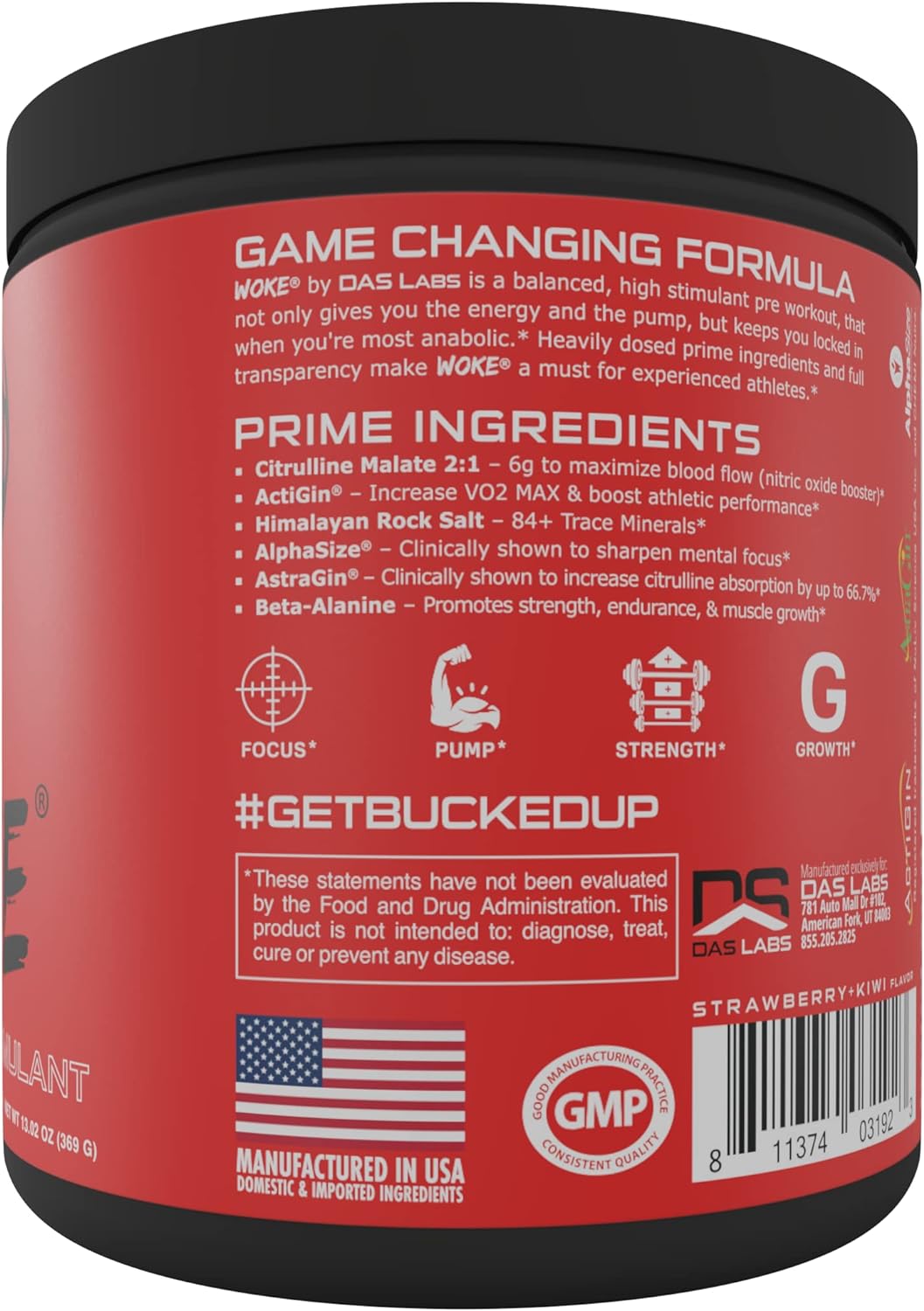 Bucked Up - Woke - HIGH STIM Pre Workout - Best Tasting - Focus Nootropic, Pump, Strength and Growth, 30 Servings (Strawberry Kiwi) : Health & Household