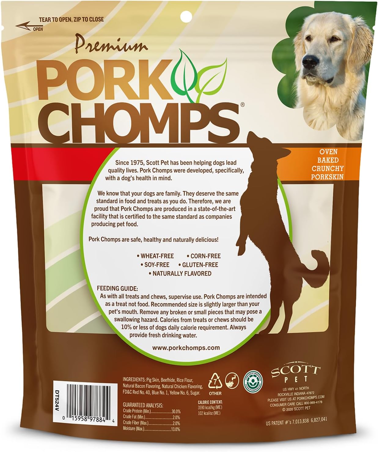Pork Chomps Dog Chews, 4-inch Crunchy Bones, Bacon and Chicken Flavor, 12 Count : Edible Pet Treats : Pet Supplies