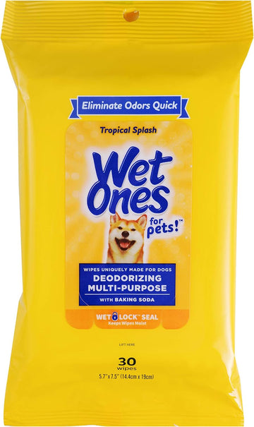 Wet Ones for Pets Deodorizing Multi-Purpose Dog Wipes With Baking Soda | Dog Deodorizing Wipes For All Dogs in Tropical Splash Scent, Wet Ones Wipes with Wet Lock Seal | 30 Ct Pouch Dog Wipes 1 Pack