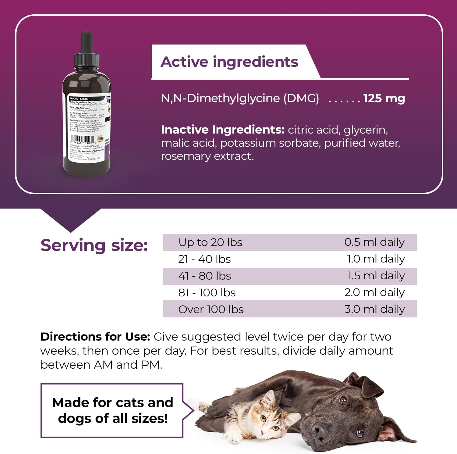 VetriScience Vetri DMG Liquid Drop - 114ml Bottle - Immune Support Supplements for Dogs and Cats? : Pet Antioxidant Nutritional Supplements : Pet Supplies