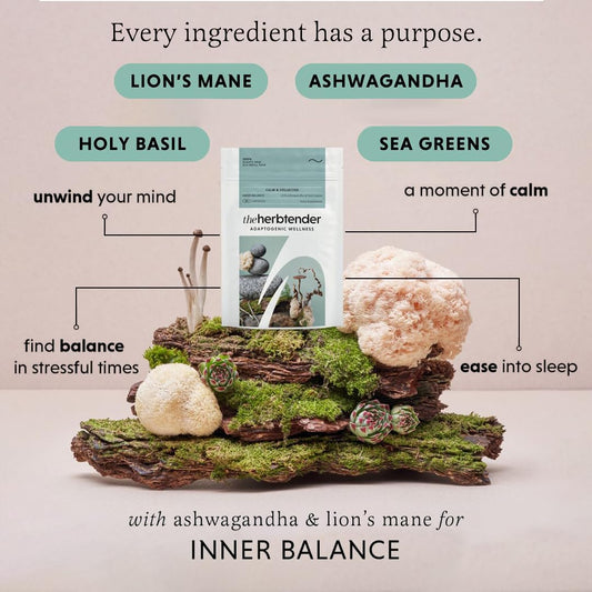 The Herbtender, Calm & Collected - Vegan Adaptogen Supplements With Ashwagandha & Lion'S Mane To Relax. (14 Capsule Refill Pouch)