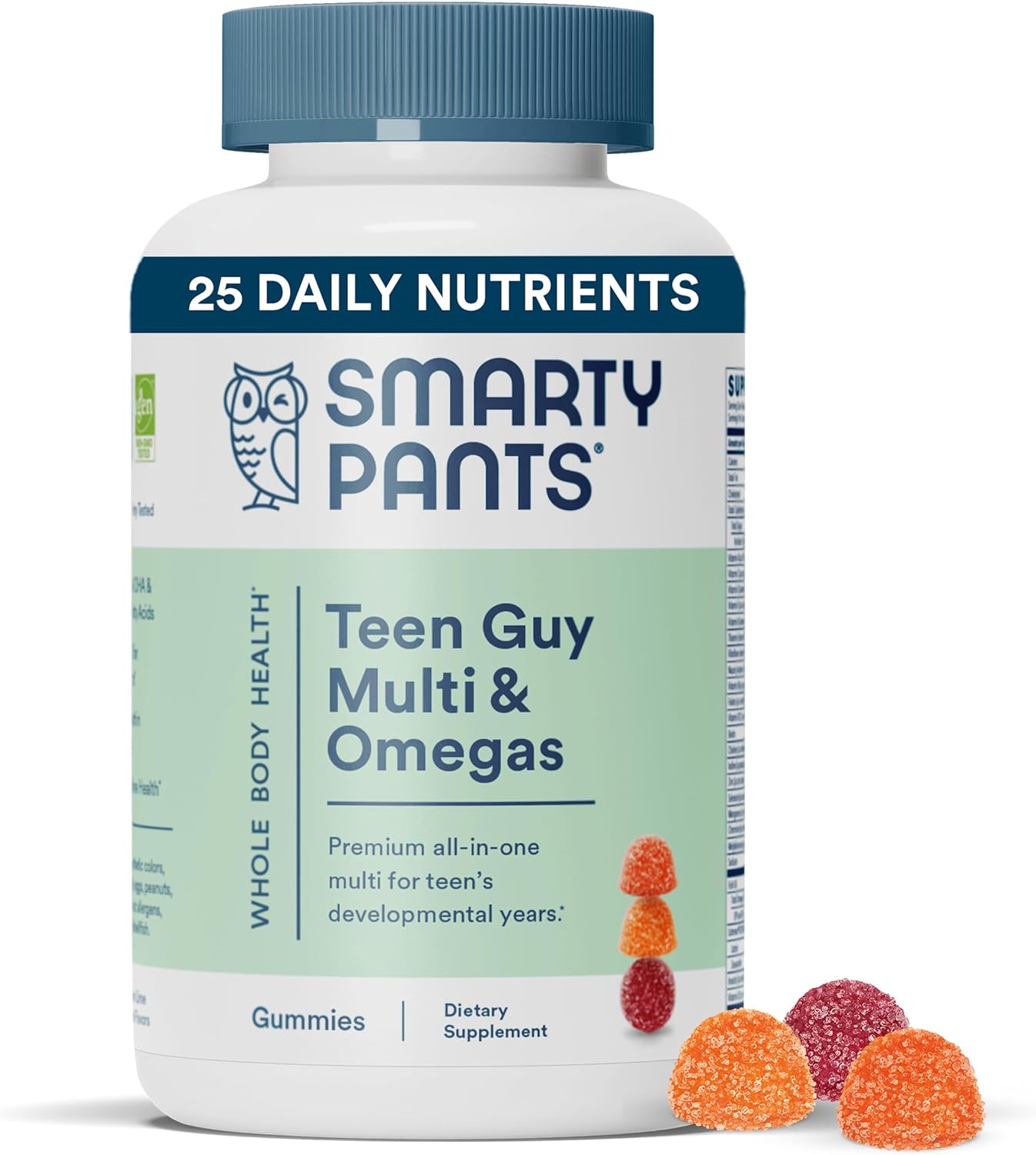 Smartypants Teen Guy Multivitamin Gummies: Omega 3 Fish Oil (Epa/Dha), Vitamin D3, C, Vitamin B12, B6, Vitamin A, K & Zinc, Gluten Free, Three Fruit Flavors, 120 Count (30 Day Supply)