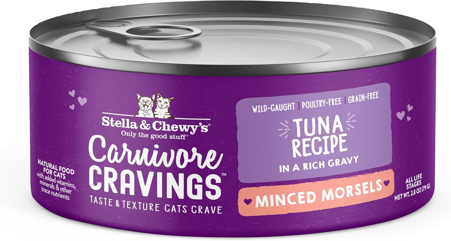 Stella & Chewy'S Carnivore Cravings Minced Morsels Cans – Grain Free, Protein Rich Wet Cat Food – Wild-Caught Tuna Recipe – (2.8 Ounce Cans, Case Of 24)