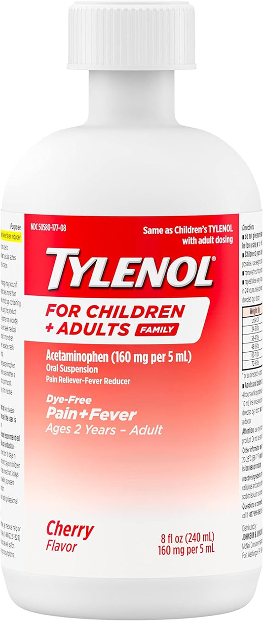 Tylenol Child & Adult Oral Suspension for Pain & Fever, Acetaminophen, Cherry, 8 fl. oz