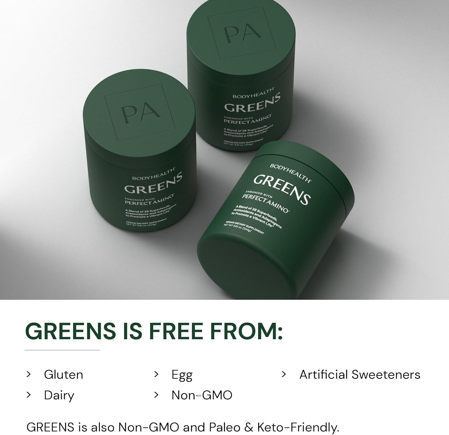 Bodyhealth Greens Enhanced With Perfectamino - Daily Superfood Green Apple Smoothie Powder With Vegetables, Fruit, Antioxidants, Prebiotics, Probiotics, Fiber, And Protein - 40 Servings : Health & Household