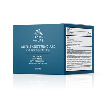 Oars + Alps Anti Everything Pads and Blackhead Remover, Dermatologist Tested Facial Cleanser with Glycolic and Salicylic Acids, Biodegradable, 28 Count