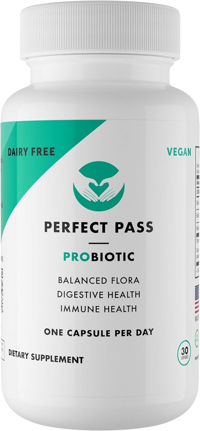 PERFECT PASS Probiotic, Natural Bacillus Spore Human Strains with 100% Survival Rate Through Stomach Acid and Bile for Gut and Digestive Wellness, Vegetarian, 30 Capsules