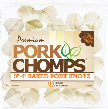 Pork Chomps Baked Pork Skin Dog Chews, 3-Inch Knots, 18 Count