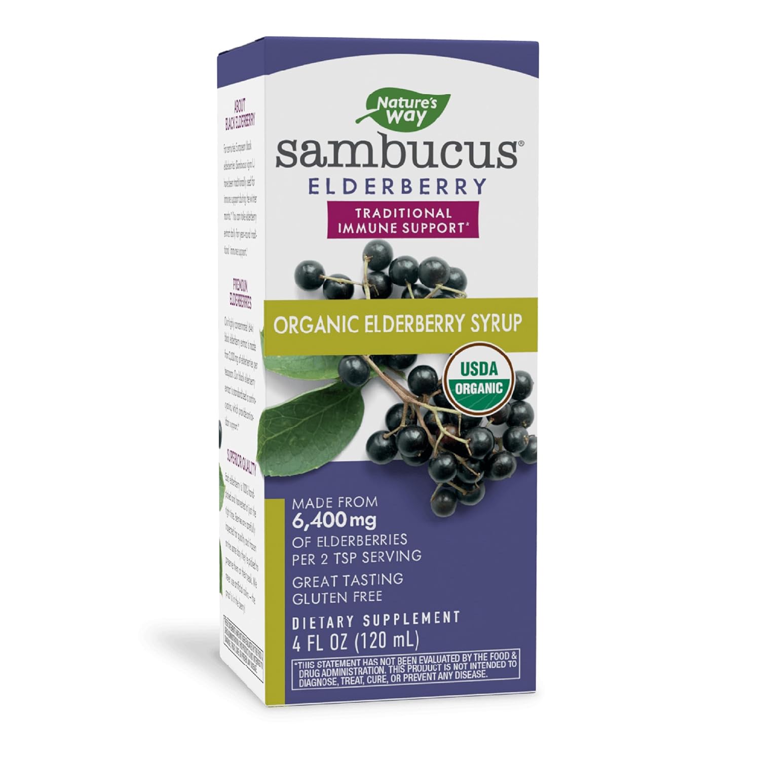 Nature'S Way Usda Organic Sambucus Elderberry Syrup, Herbal Supplements, Gluten Free, Vegetarian, 4 Ounce (Packaging May Vary)