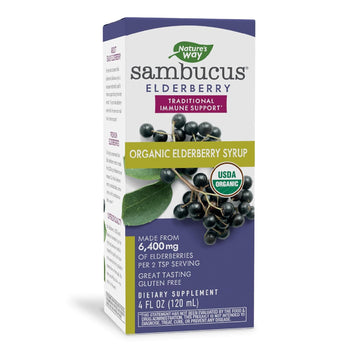 Nature'S Way Usda Organic Sambucus Elderberry Syrup, Herbal Supplements, Gluten Free, Vegetarian, 4 Ounce (Packaging May Vary)