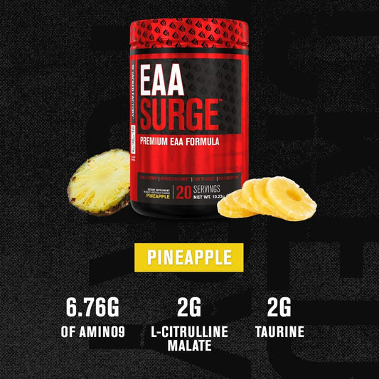 Jacked Factory Eaa Surge Essential Amino Acids Powder - Eaas & Bcaa Intra Workout Supplement W/L-Citrulline, Taurine, & More For Muscle Building, Strength, Endurance, Recovery - Pineapple, 20Sv