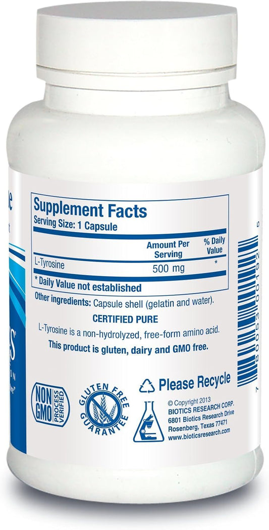 Biotics Research L Tyrosine 500 Milligram, Mood And Memory Support, Supports Overall Relaxation Response, Supports Thyroid Function. 100 Capsules