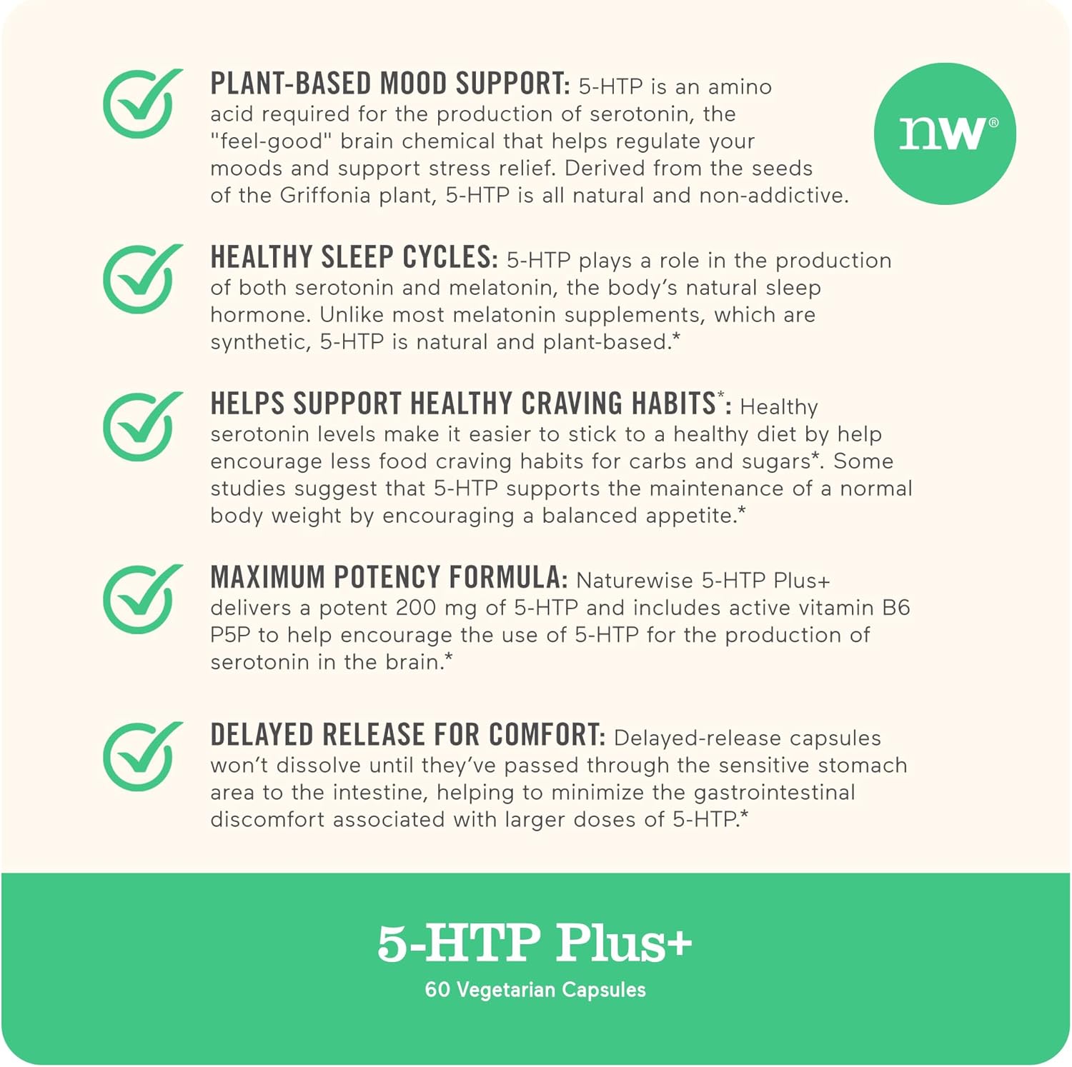 NatureWise 5-HTP 200mg, Vegan 5 HTP Plus Supplement from Griffonia Seeds with Cofactor Vitamin B6 - Mood Support Supplement & Natural Sleep Aid for Adults - Delayed-Release - 30 Count[1-Month Supply] : Health & Household