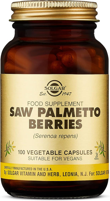 Solgar Saw Palmetto Berries, 100 Vegetable Capsules - Men’S Health - Full Potency - Non-Gmo, Vegan, Gluten Free, Dairy Free, Kosher - 100 Servings