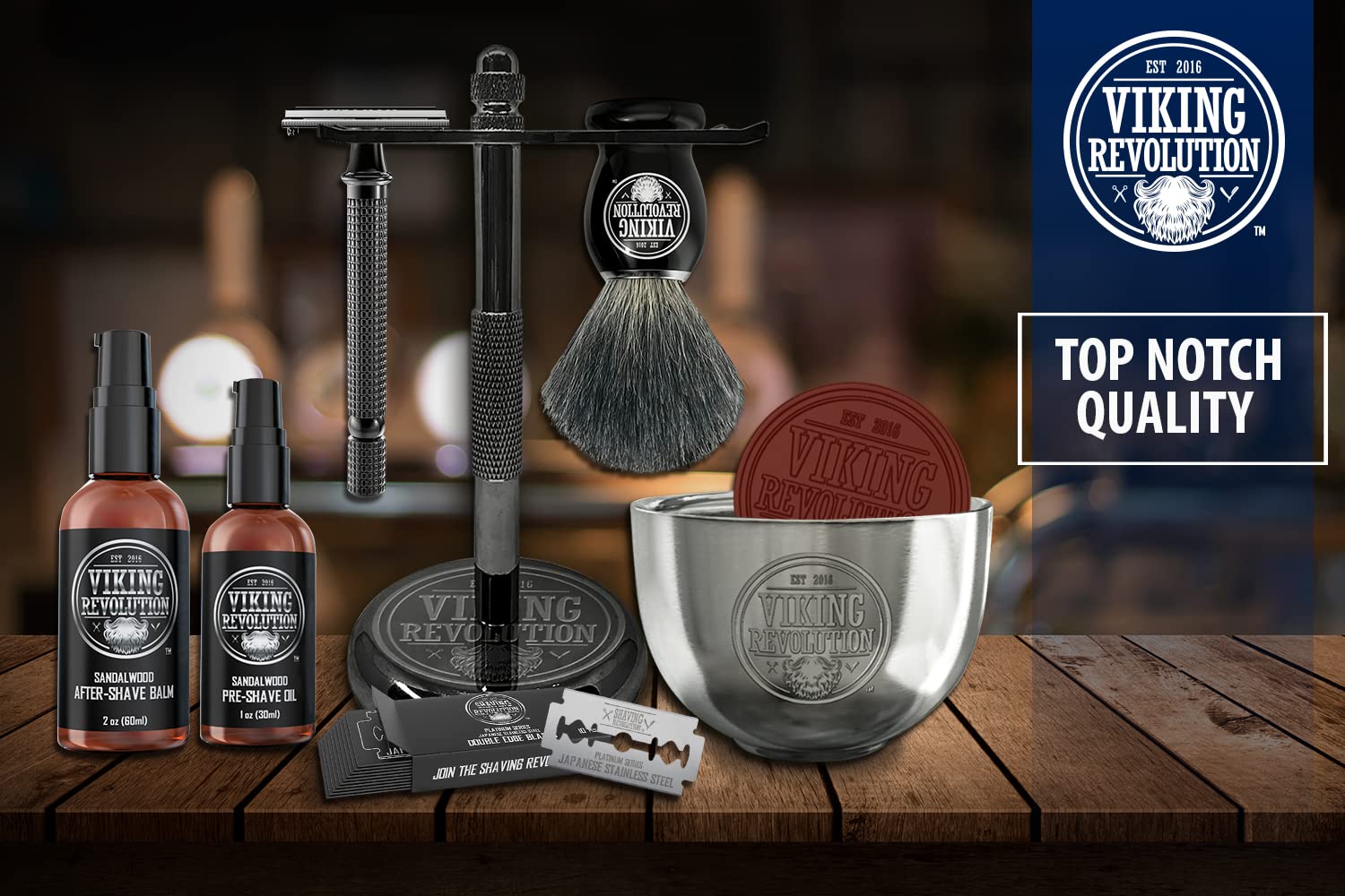 Luxury Safety Razor Shaving Kit - Includes Double Edge Safety Razor, Stand, Bowl, After-Shave Balm, Pre-Shave Oil, Badger Brush : Beauty & Personal Care