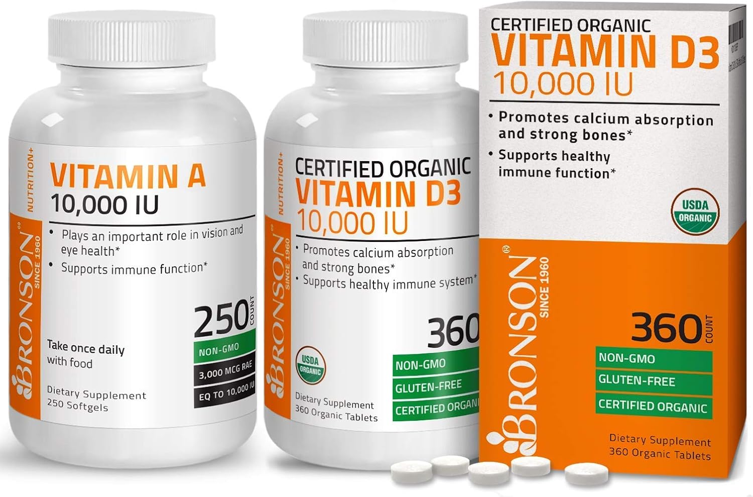 High Potency Vitamin D3 10,000 Iu Certified Organic Vitamin D Supplement + Vitamin A 10,000 Iu Premium Non-Gmo Formula