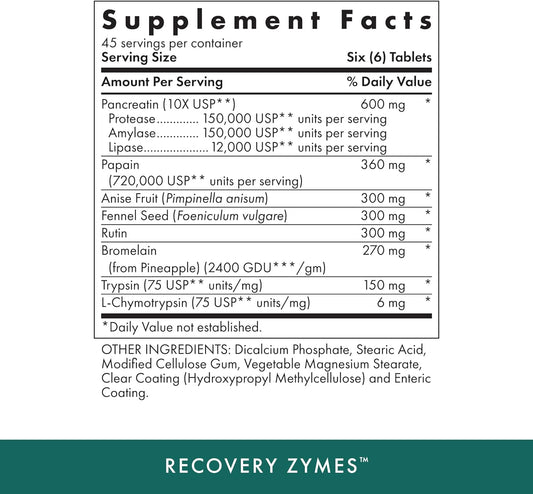 MICHAEL'S Health Naturopathic Programs Recovery Zymes - 270 Enteric Coated pH Stable Tablets - Proteolytic Enzyme Supplement - Supports Natural Inflammatory Response - 45 Servings