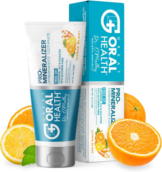 Great Oral Health Dentist Formulated Trio Bundle - Remineralizer Nano-Hydroxyapatite Citrus Blast Toothpaste - Mint Oral Probiotics For A Healthy Microbiome- Orarestore Oral Health Essential Oil Blend