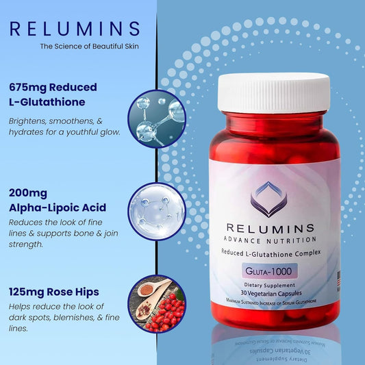 Relumins Advance Nutrition 3-Bottle Supplement Set – Gluta 1000 With Reduced L-Glutathione, Vitamin C Max, Immune Function & Overall Wellness – Vegan, Halal, Kosher, Cgmp Certified