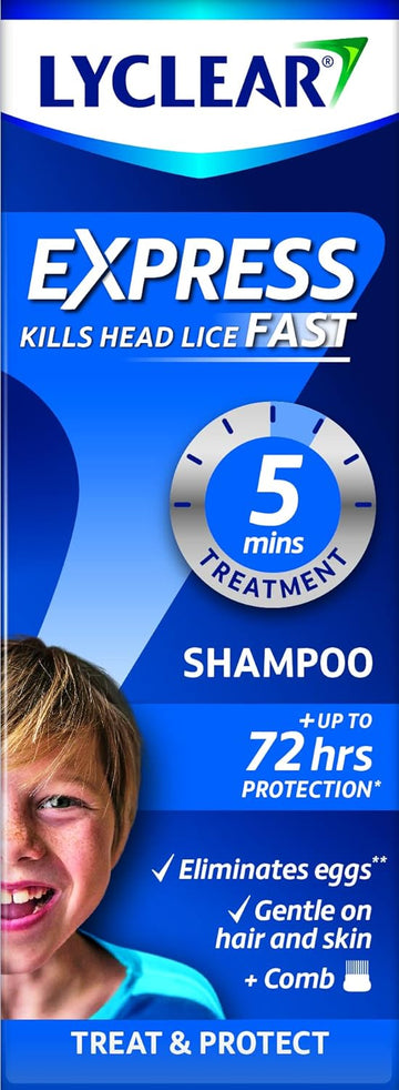 Lyclear Express Treat & Protect Shampoo - Kills Head Lice & Eggs – Effective In Just 5 Minutes On Head Lice - Helps Protect For Up-To 72 Hours* & Washes Hair – Shampoo Format, 200Ml (Pack Of 2)