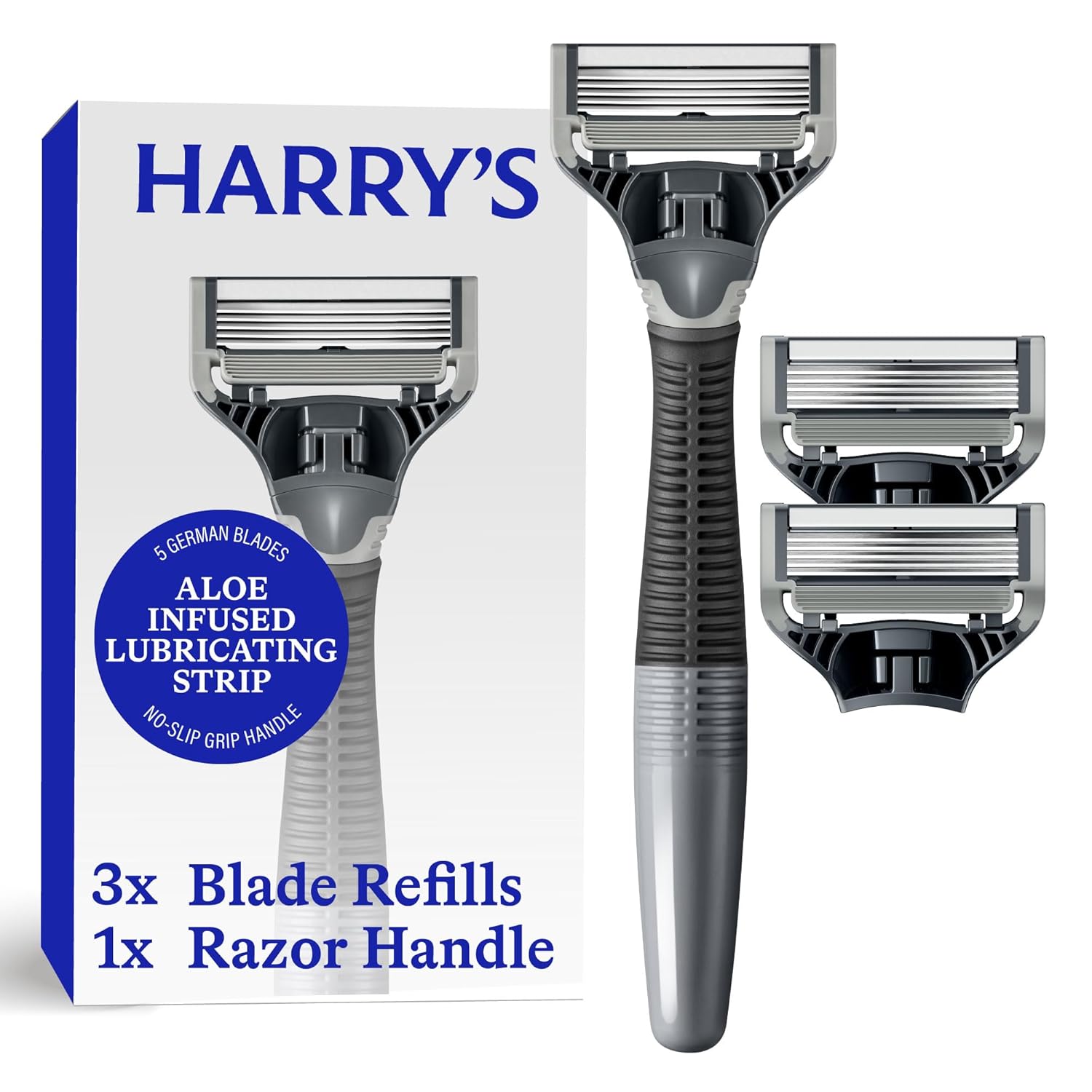 Harry'S Shaving Kit For Men - Razor Handle And 3 Razor Blade Refill Cartridges - Charcoal