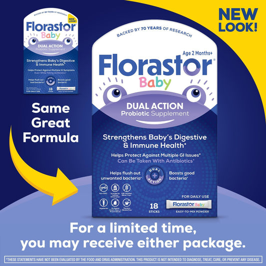 Florastor Baby Daily Probiotic Supplement, Powder Mixes With Milk, Formula Or Soft Foods, Saccharomyces Boulardii Cncm I-745 (18 Powder Sticks)