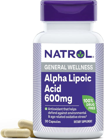 Natrol Alpha Lipoic Acid 600 Mg, Dietary Supplement For General Wellness, 30 Capsules, 30 Day Supply