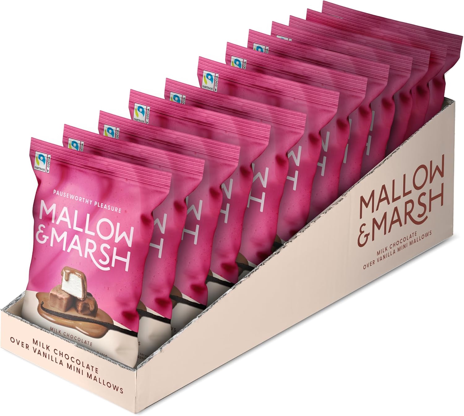Mallow & Marsh Milk Chocolate Over Mini Vanilla Marshmallows – Multipack 12 X 36G