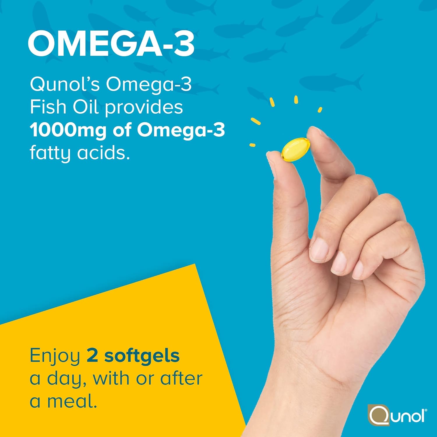 Qunol Omega 3 Fish Oil Mini Softgels, 1000mg Ultra Pure Fish Oil, Hear