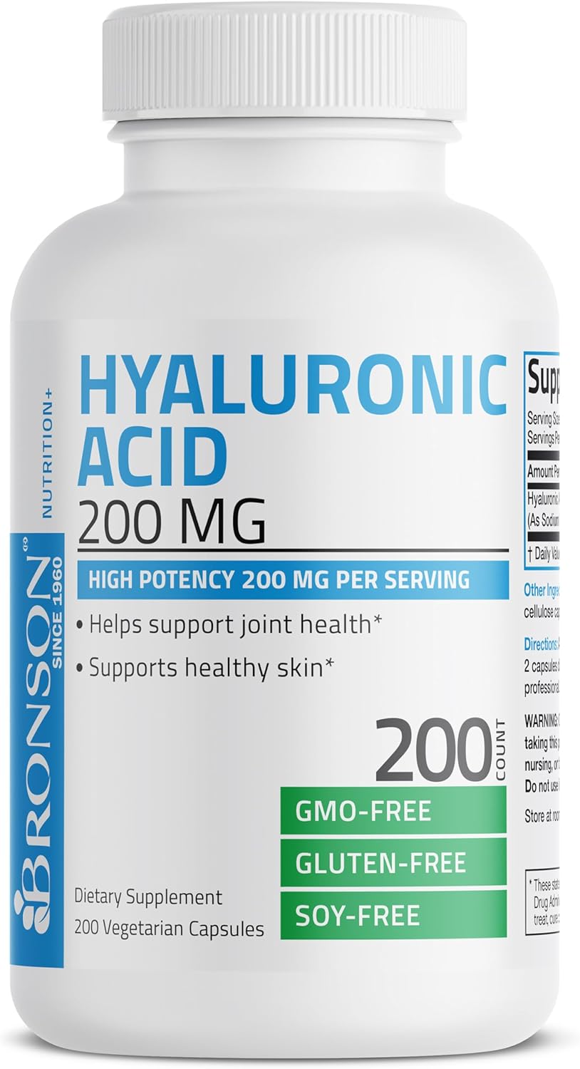 Bronson Hyaluronic Acid 200 MG High Potency Joint Health & Healthy Skin Support, Non-GMO, 200 Vegetarian Capsules : Health & Household