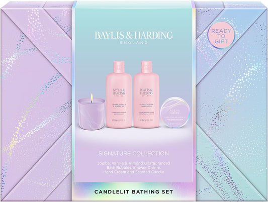 Baylis & Harding Jojoba, Vanilla & Almond Oil Gift Wrapped Candlelit Gift Set - Vegan Friendly (Pack Of 1)