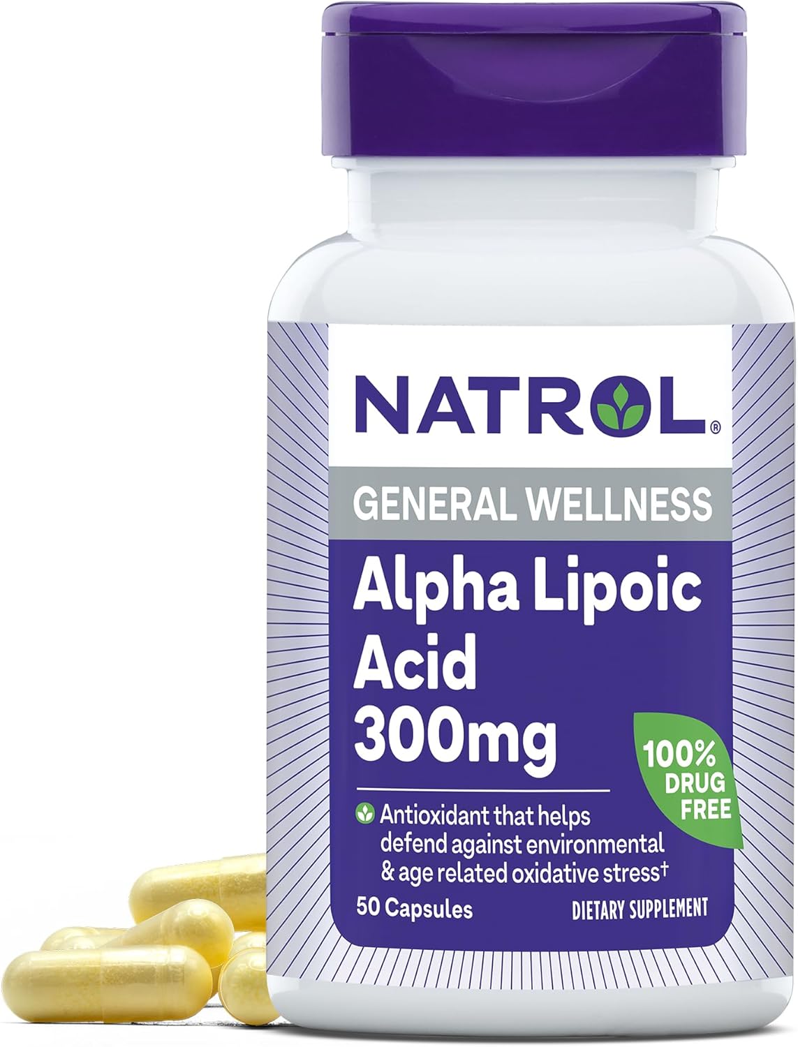 Natrol Alpha Lipoic Acid Capsules, Antioxidant Protection, Ala, Helps Protect Against Cellular Oxidation And Age-Related Damage, Whole Body Cell Rejuvenation, 300Mg, 50 Count