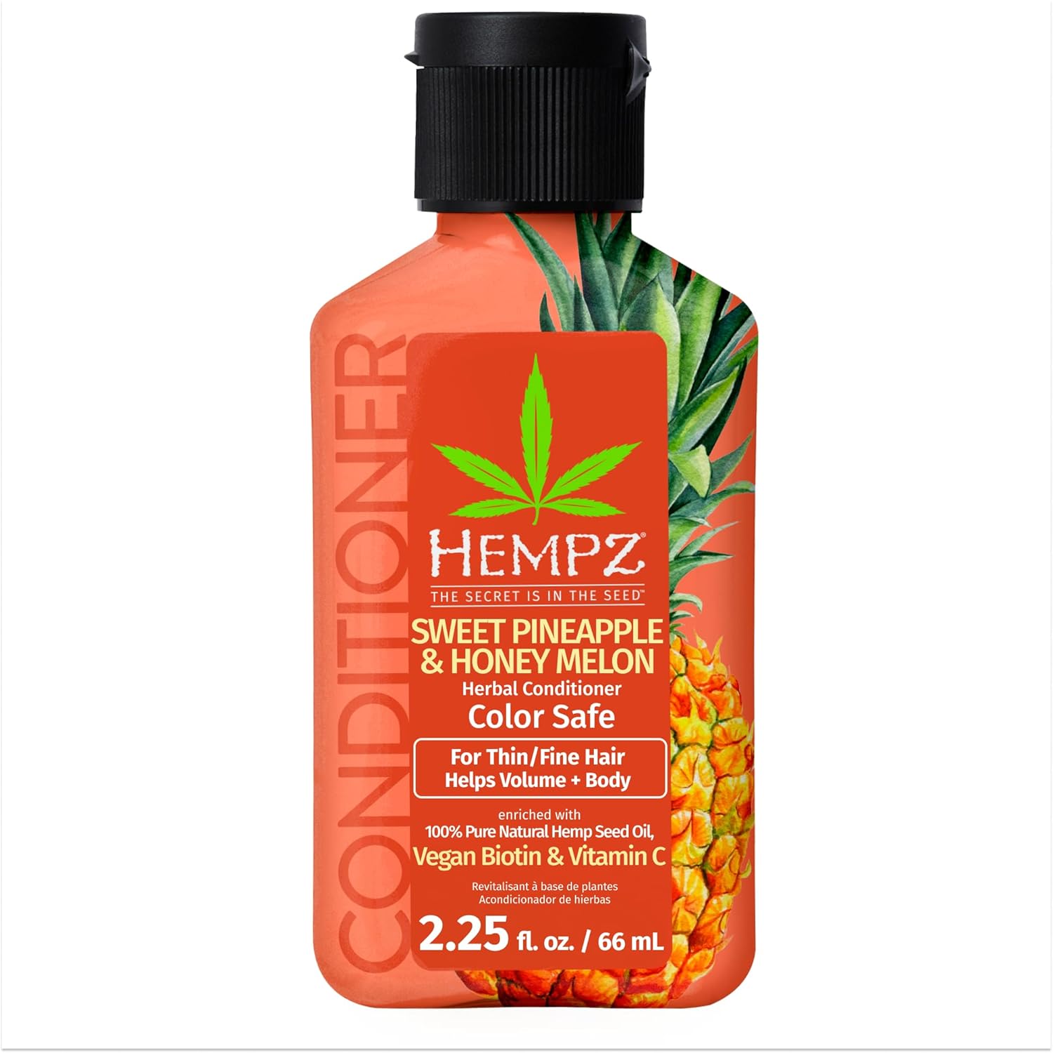 Hempz Biotin Conditioner - Sweet Pineapple & Honey Melon - For Thin/Fine Hair Growth & Strengthening Of Dry, Damaged And Color Treated Hair, Hydrating, Softening, Moisturizing - Travel Size 2.25 Fl Oz