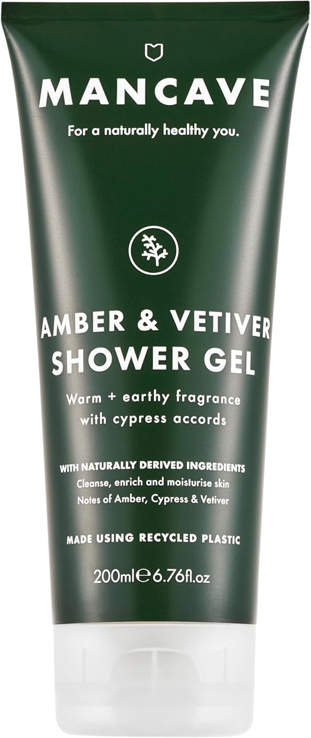 ManCave Amber Vetiver Mens Shower Gel, Body Wash, Natural Ingredients, Vegan, Eco-Conscious and Cruelty-Free, Invigorating Shower Gel for Men with Rich Amber, Fresh Cypress, Body Wash for Men, 200ml : Amazon.co.uk: Beauty