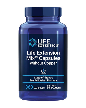 Life Extension Mix Capsules Without Copper - High-Potency Vitamin, Mineral, Fruit & Vegetable Supplement - Complete Daily Veggies Blend For Whole Body Health Support - Gluten Free - 360 Counts