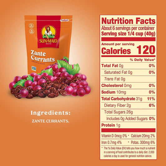 Sun-Maid California Sun-Dried Zante Currants - (4 Pack) 8 Oz Resealable Bag - Dried Fruit Snack For Lunches And Snacks