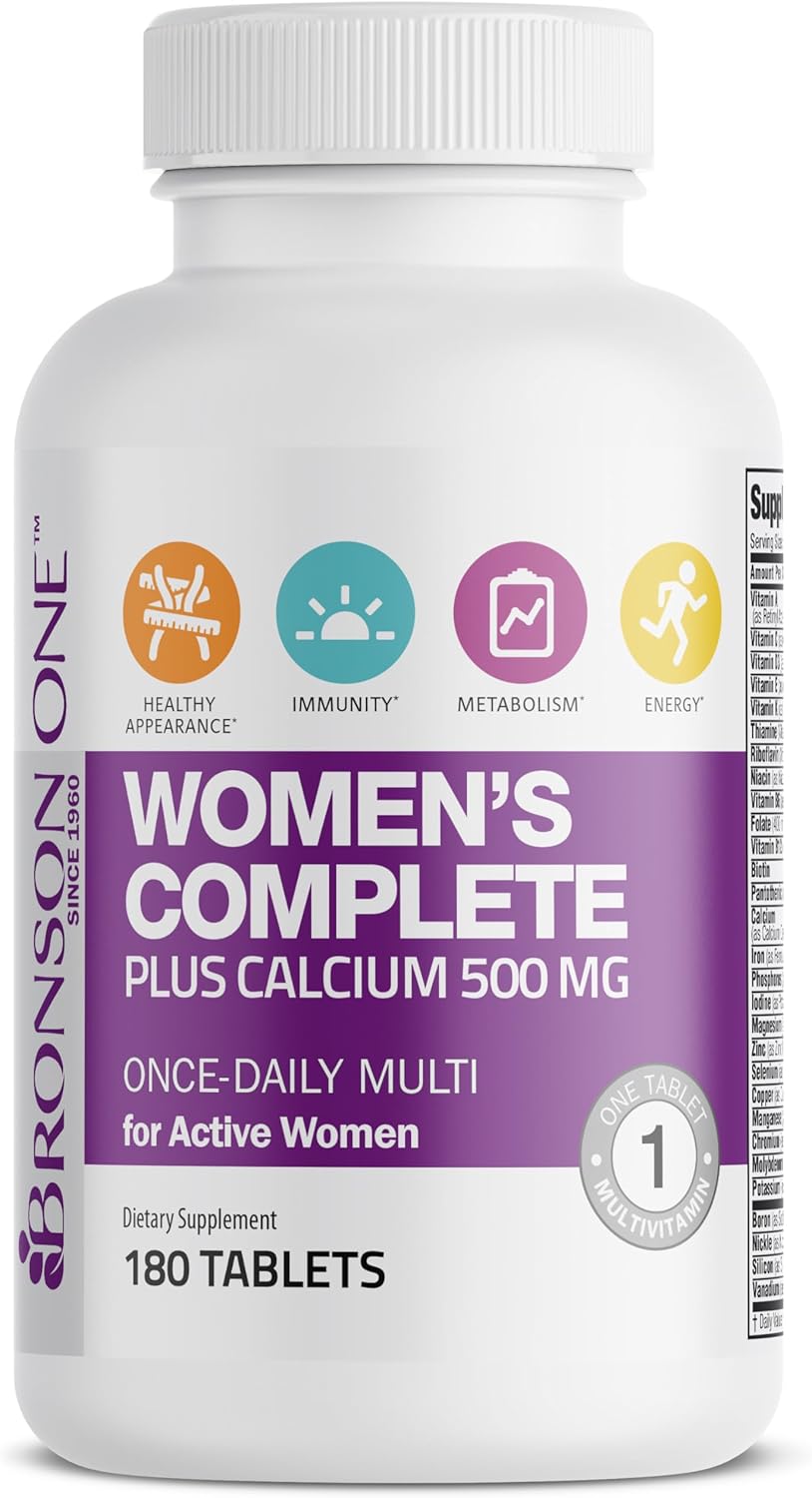 Bronson ONE Daily Women’s Complete Multivitamin Multimineral Once-Daily Multi for Active Women, 180 Tablets : Health & Household