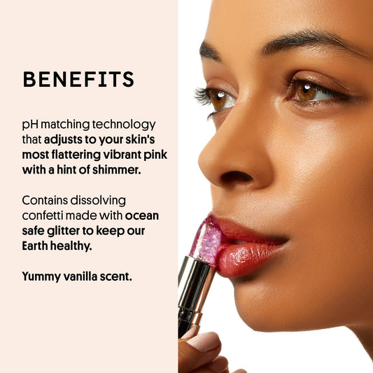 Winky Lux Glitter Confetti Balm, Ph Color Changing Lipstick, Vegan & Cruelty Free Lip Balm, Hydrate & Plump, Sheer Pink Lipstick With Lavender Confetti