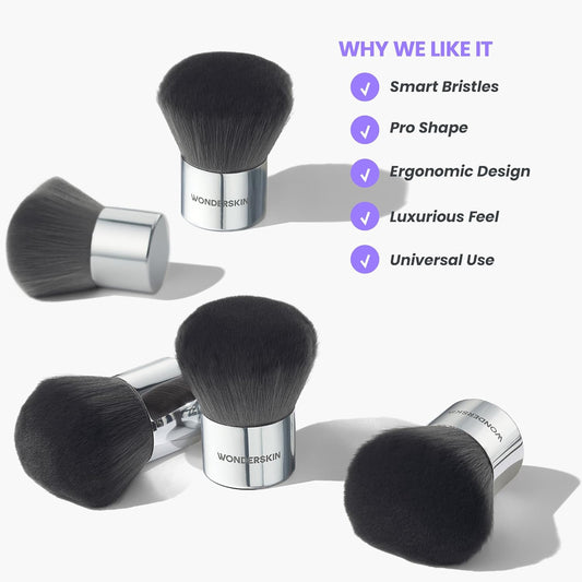 Wonderskin Kabuki Brush - Round Top Bronzer Brush For Face & Body - Ultra-Soft Bristles For Liquid, Pressed, Loose Foundation Or Setting Powder Makeup