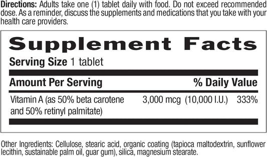Country Life Dry Vitamin A, Supports Immune, Skin & Eye Health, 10,000 IU, 100 Tablets, Certified Gluten Free, Certified Vegan, Certified Halal