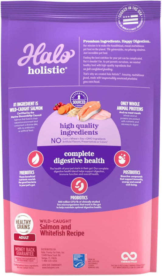 Halo Holistic Cat Food Dry, Wild-Caught Salmon And Whitefish Recipe, Complete Digestive Health, Dry Cat Food Bag, Adult Formula, 10-Lb Bag