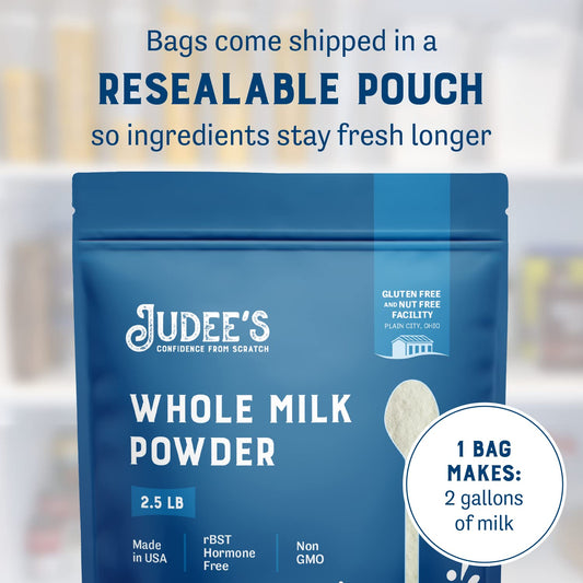 Judee'S Whole Milk Powder - Non-Gmo, Hormone-Free, Gluten & Nut-Free - Shelf Stable, Travel Ready - Made In Usa, 2.5 Lb